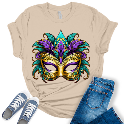 Mardi Gras Mask T Shirt Carnival Shirts for Women Funny Graphic Tees