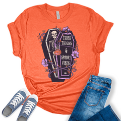Thick Thighs Spooky Vibes Halloween Womens T-Shirt