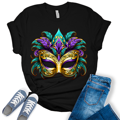 Mardi Gras Mask T Shirt Carnival Shirts for Women Funny Graphic Tees