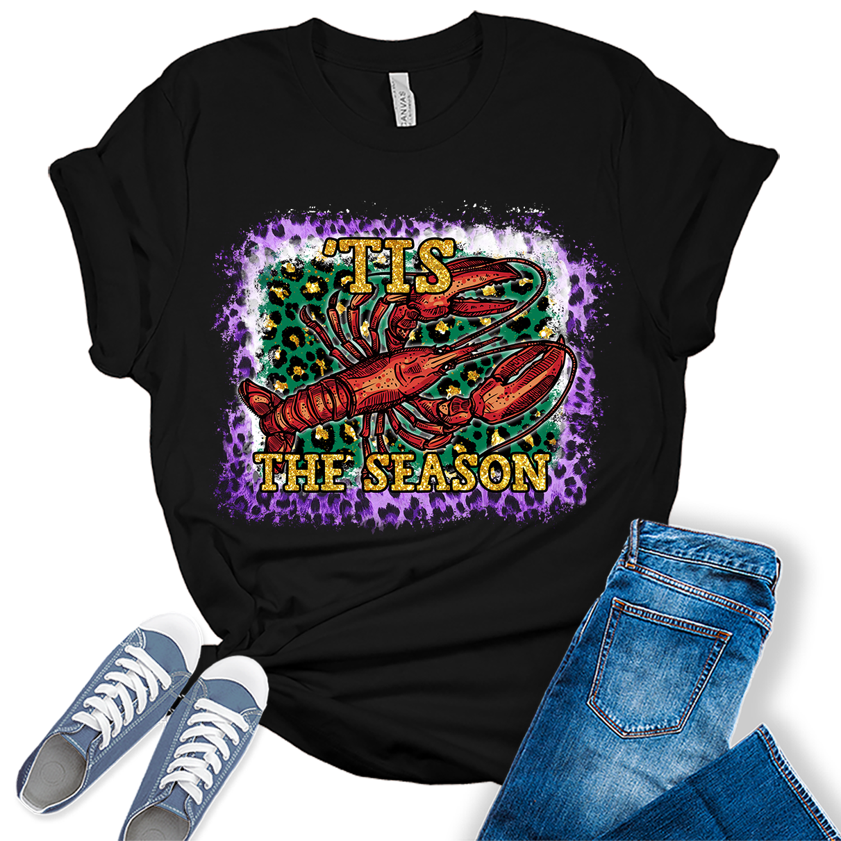 Tis The Season T Shirt Mardi Gras Shirts for Women Crawfish Graphic Tees