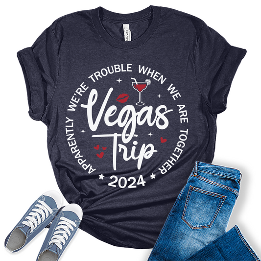 Vegas Trip 2024 Shirt Vacation Graphic Tees for Women Cute Summer Tops