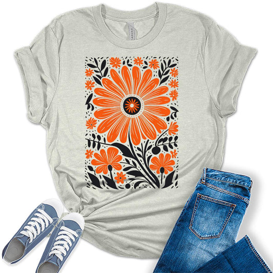 Spring Blooms Floral Graphic Tees For Women