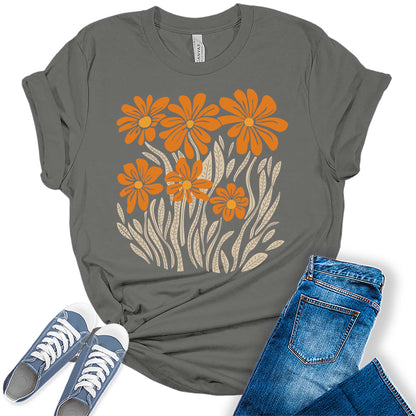 Womens Boho Fall Floral Daisy Graphic Tees