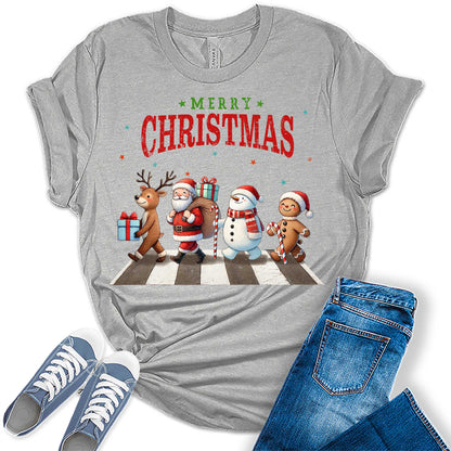 Women's Merry Christmas Shirt Festive Holiday Letter Print Graphic Tees