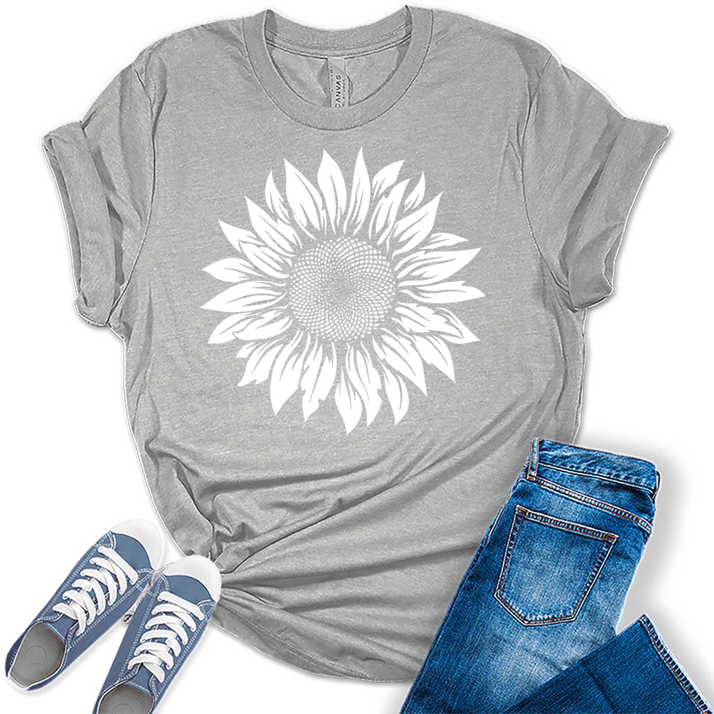 Sunflower Shirt Trendy Summer Graphic Tees for Women Casual Floral Short Sleeve Tops