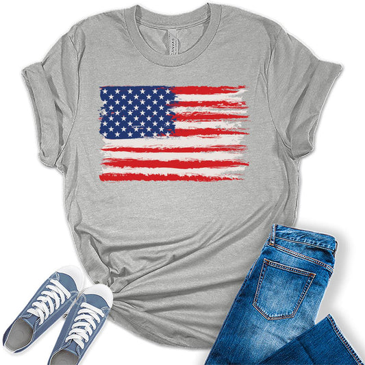 American Flag Shirts Short Sleeve Women Patriotic Shirt 4th of July Tee Tops Crewneck Summer T-Shirt