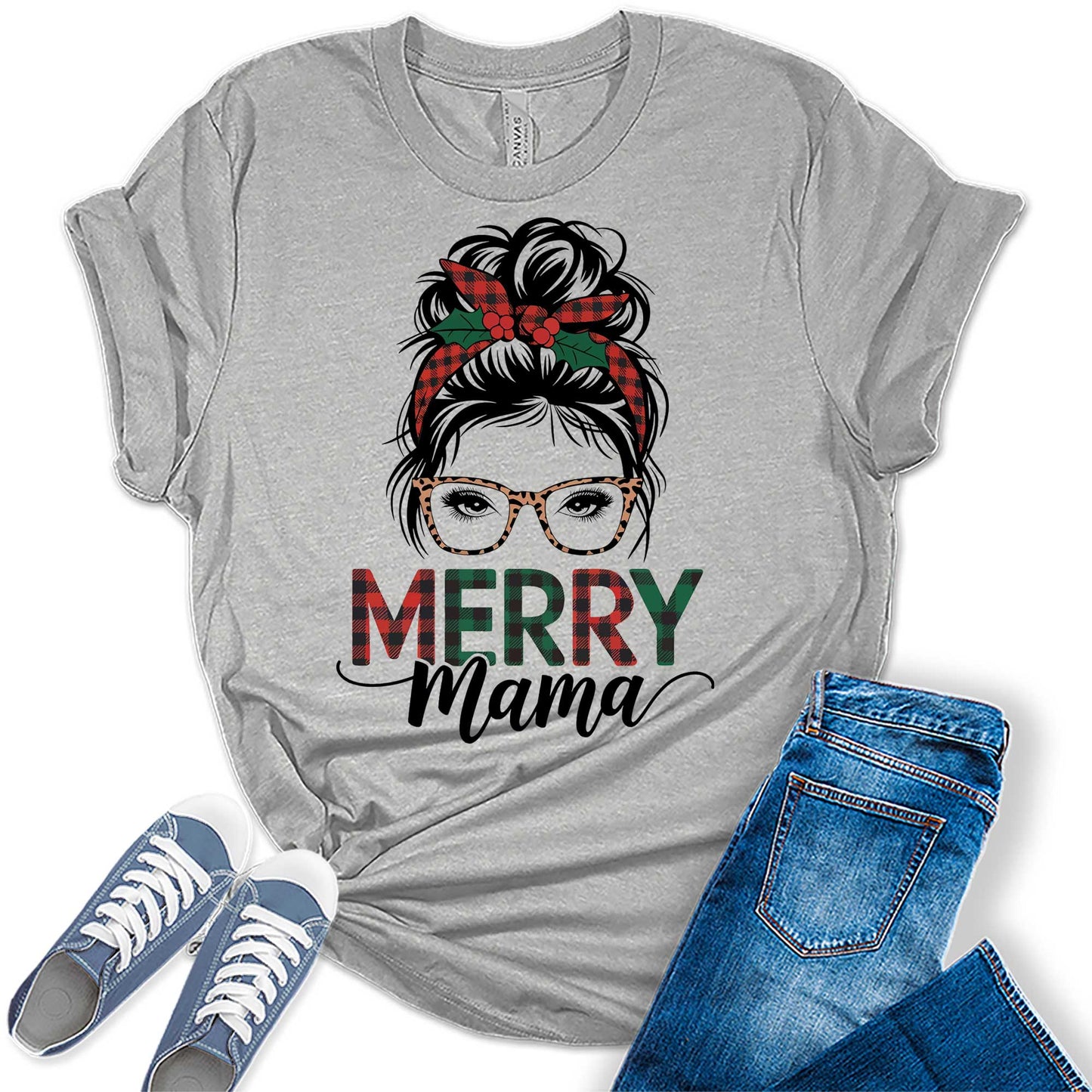 Women's Merry Mama Messy Bun Graphic Tees