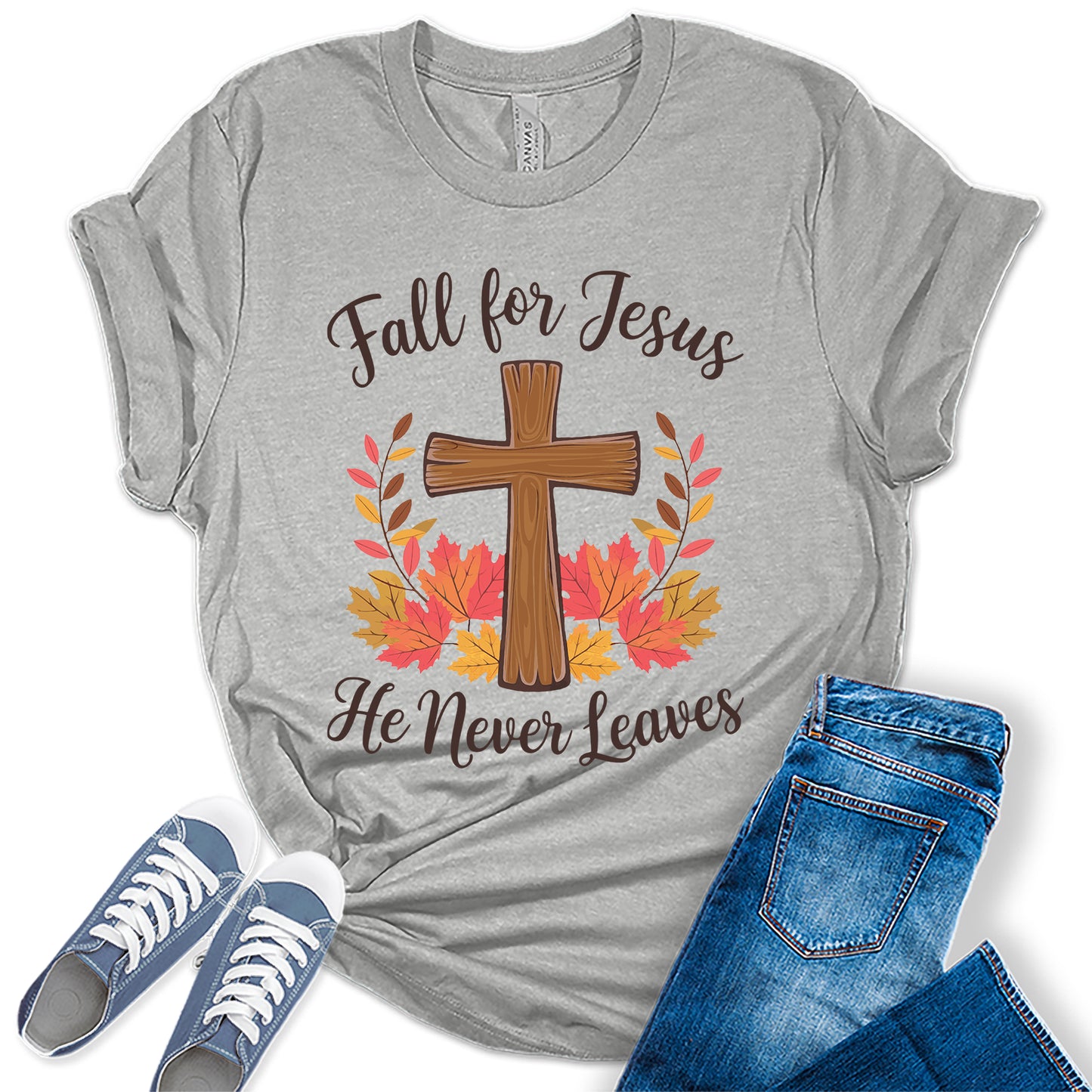 Womens Fall for Jesus Christians Cross Graphic Tees