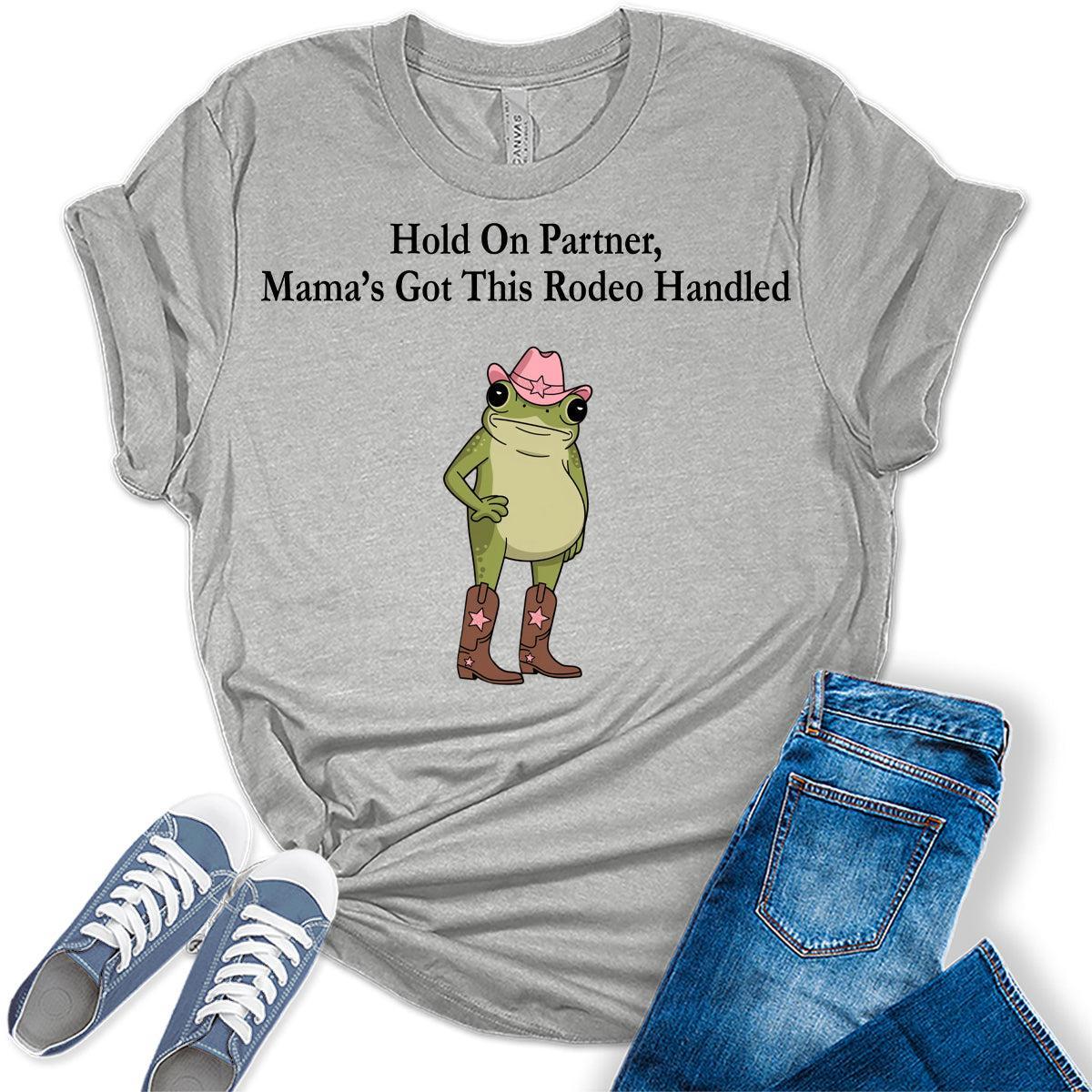 Women's Hold On Partner Funny Western Frog Shirts For Mom Graphic Tees Bella Plus Sized Tops
