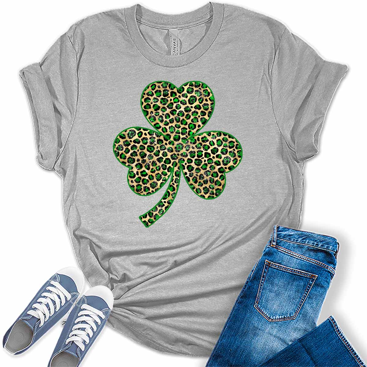 Shamrock T Shirt St Patricks Day Shirt Womens Leopard Print Graphic Tees