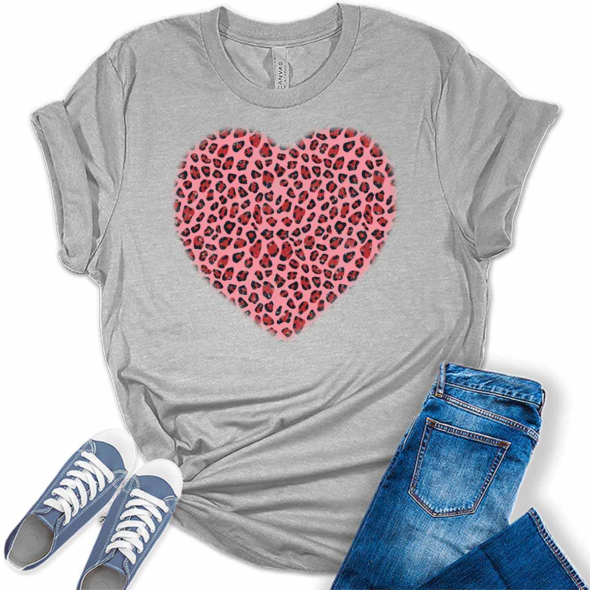 Leopard Heart T Shirts Valentines Shirts for Women Bella Graphic Tees