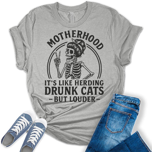 Mom Shirt Funny Womens Motherhood Graphic Tees Bella Plus Size Casual Tops