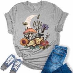 Mushroom Shirt Vintage Cottagecore Moon T Shirt Trendy Floral Butterfly Graphic Tees for Women