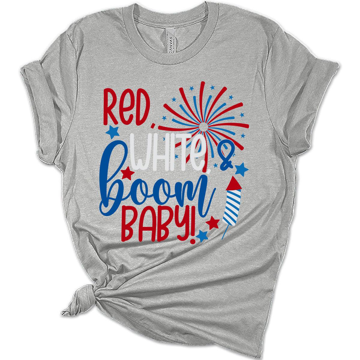 Red White And Boom Baby Fireworks Patriotic Women's 4th Of July Graphic Tee