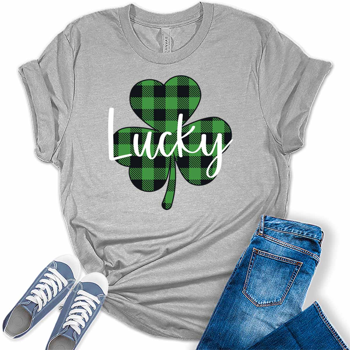 Lucky Shamrock T Shirt St Patricks Day Shirt Womens Plaid Graphic Tees