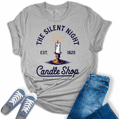 Women's Silent Night Candle Shop Christmas Graphic Tees