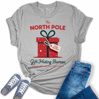 Women's North Pole Gift Hiding Bureau Graphic Tees