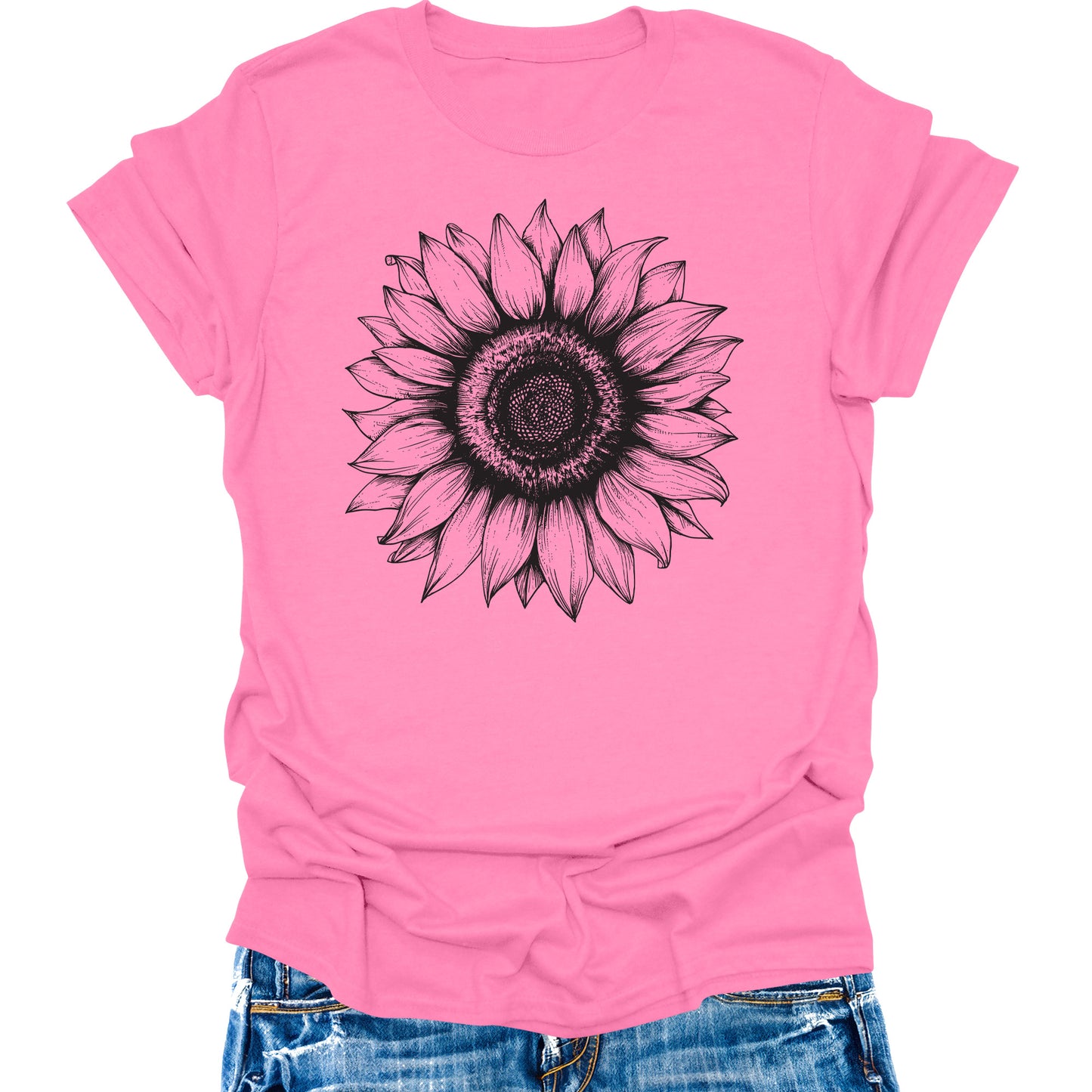 Women's Sunflower T Shirts Short Sleeve Tees Floral Graphic Loose Summer Tops