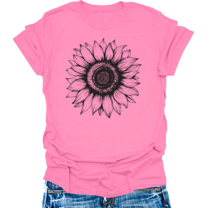 Women's Sunflower T Shirts Short Sleeve Tees Floral Graphic Loose Summer Tops