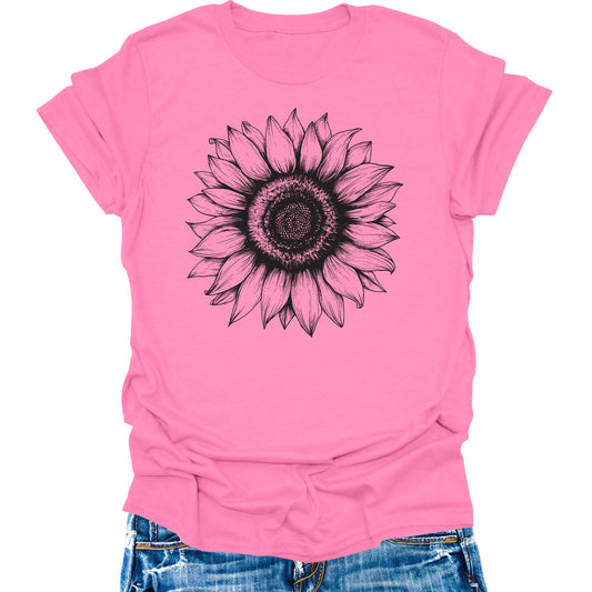 Women's Sunflower T Shirts Short Sleeve Tees Floral Graphic Loose Summer Tops
