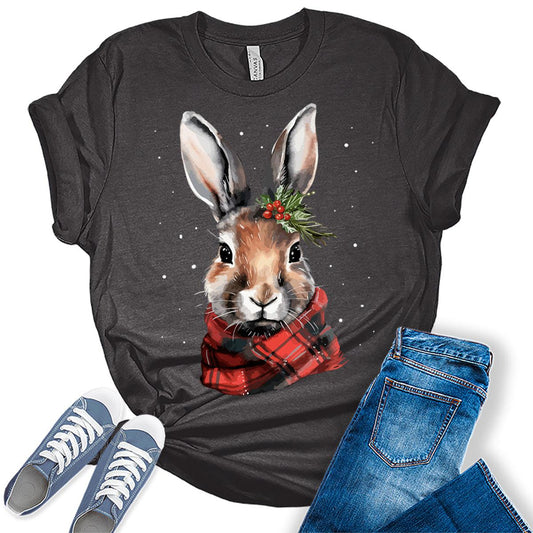 Rabbit Shirt Cottagecore Christmas Tshirt for Women Plus Size Graphic Tees