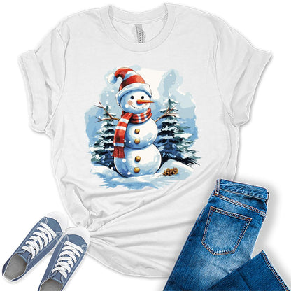 Cute Snowman Shirt Merry Christmas Shirts for Women Cottagecore Graphic Tees