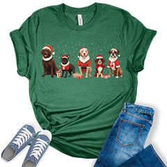 Dogs Wearing Christmas Hats Funny Winter Christmas Womens T-shirt