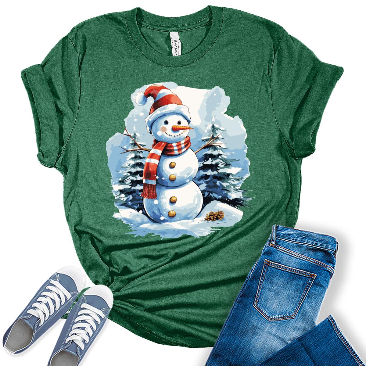 Cute Snowman Shirt Merry Christmas Shirts for Women Cottagecore Graphic Tees