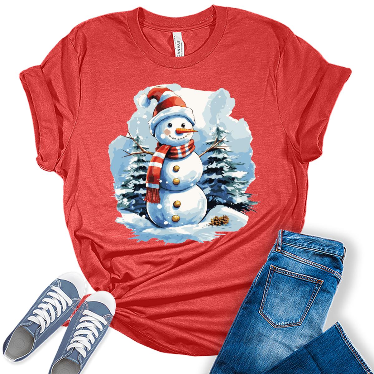 Cute Snowman Shirt Merry Christmas Shirts for Women Cottagecore Graphic Tees