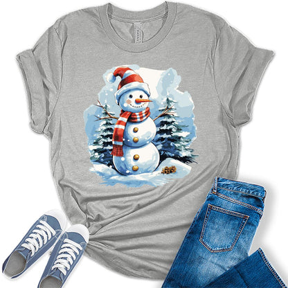 Cute Snowman Shirt Merry Christmas Shirts for Women Cottagecore Graphic Tees