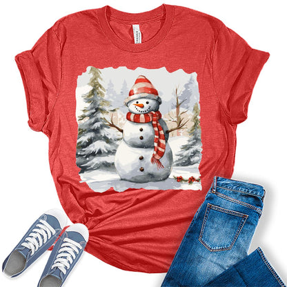 Merry Christmas Shirts for Women Holiday Snowman Cute Winter Graphic Tees