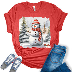 Womens Snowman Cute Christmas Winter T-shirt