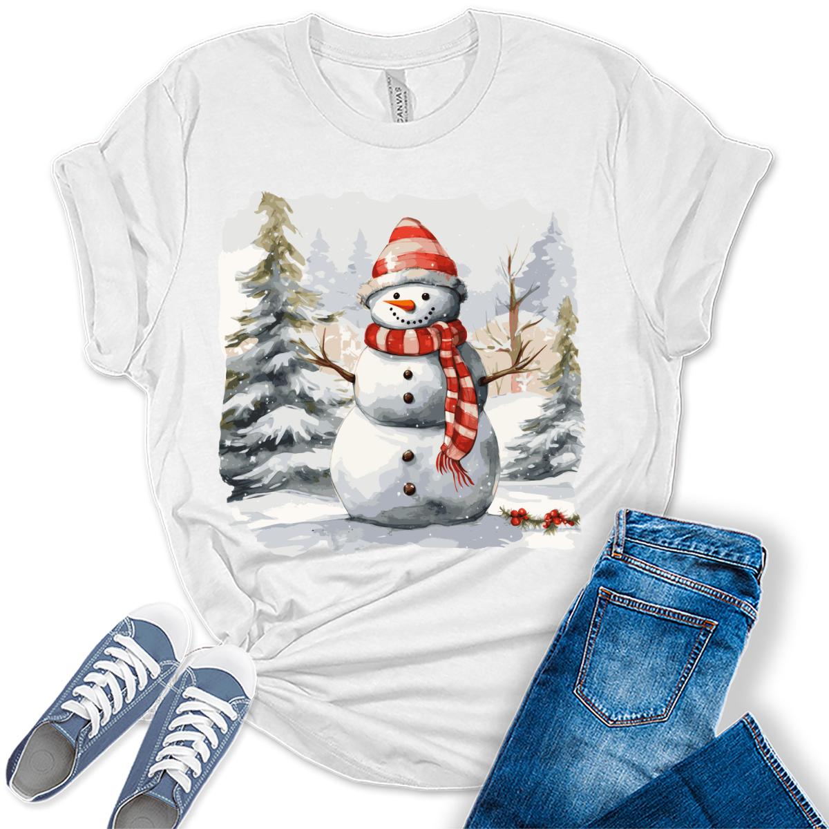 Merry Christmas Shirts for Women Holiday Snowman Cute Winter Graphic Tees