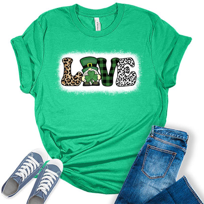 Love Animal Print St Patrick's Day Gnome Shamrock Shirt For Women