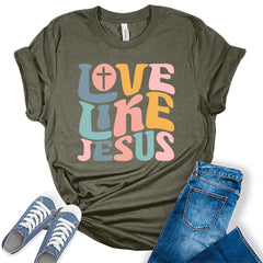 Love Like Jesus Groovy Christian Shirts for Women Retro Graphic Tees
