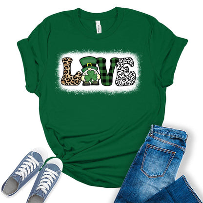 Love Animal Print St Patrick's Day Gnome Shamrock Shirt For Women