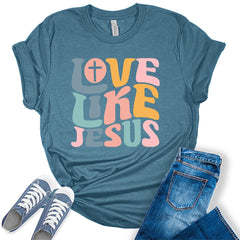 Love Like Jesus Groovy Christian Shirts for Women Retro Graphic Tees