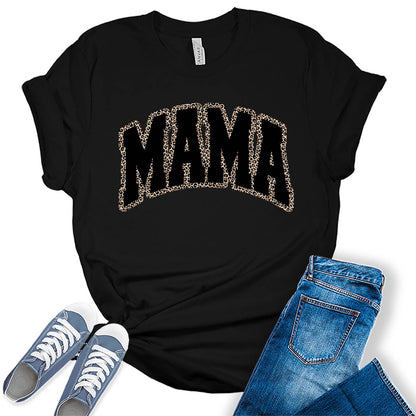 Mama Leopard Print Funny Mother's Day Womens Graphic Tees