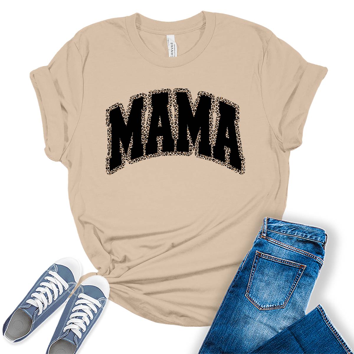 Mama Leopard Print Funny Mother's Day Womens Graphic Tees