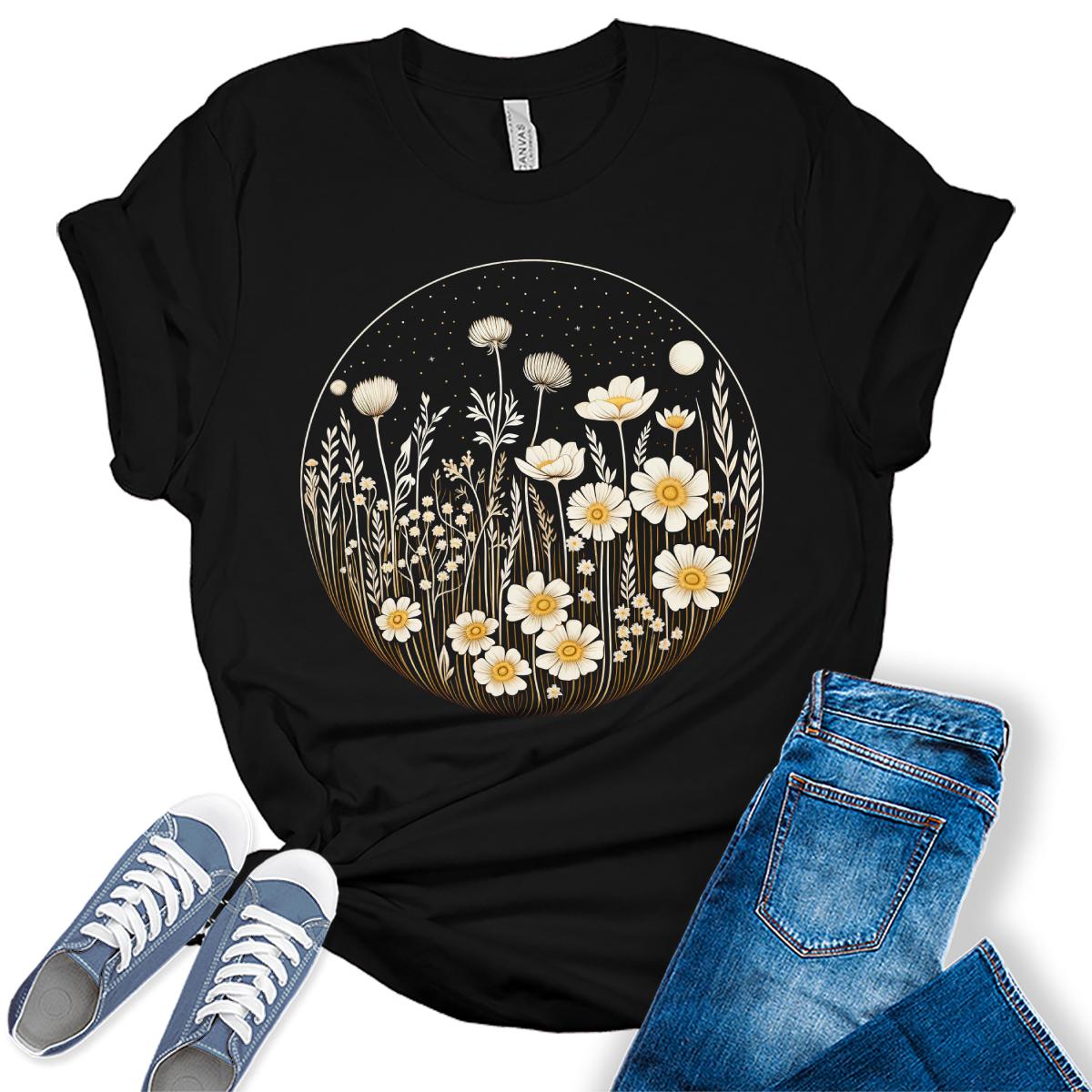 Floral Daisy Flowers Bloomcore Womens Graphic T-shirt