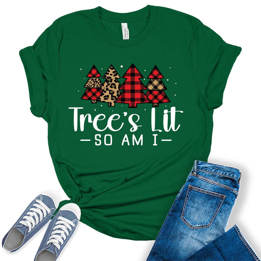 Trees Lit So Am I Funny Plaid Christmas Tree Holiday Shirt For Women