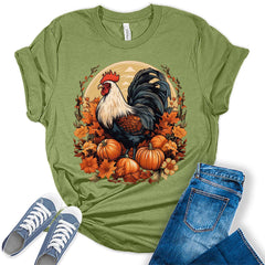 Aesthetic Cottagecore Rooster Fall Pumpkin Women's Graphic Tee