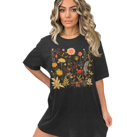 Womens Graphic T Shirt Vintage Floral Shirt Boho Flower Tee Fall Cottagecore Shirts