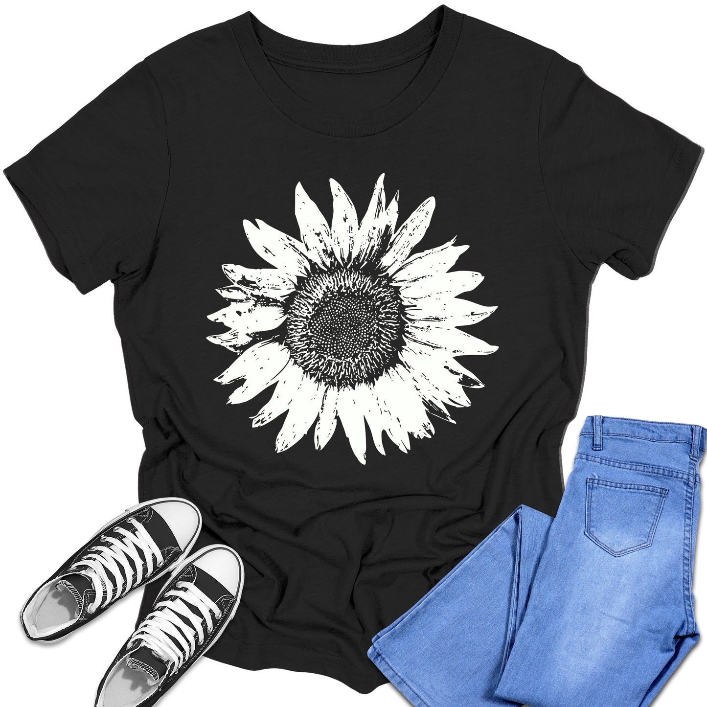 Boys and Girls Trendy Sunflower Floral Graphic Tees