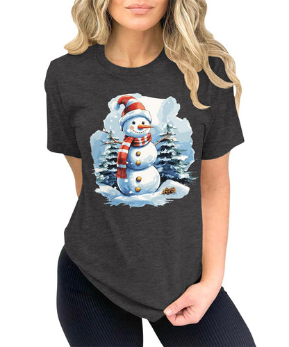 Cute Snowman Shirt Merry Christmas Shirts for Women Cottagecore Graphic Tees