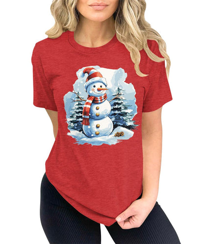 Cute Snowman Shirt Merry Christmas Shirts for Women Cottagecore Graphic Tees