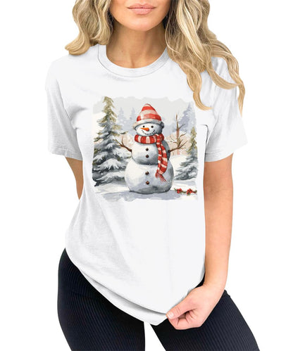 Merry Christmas Shirts for Women Holiday Snowman Cute Winter Graphic Tees