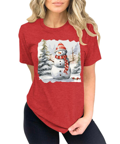 Merry Christmas Shirts for Women Holiday Snowman Cute Winter Graphic Tees