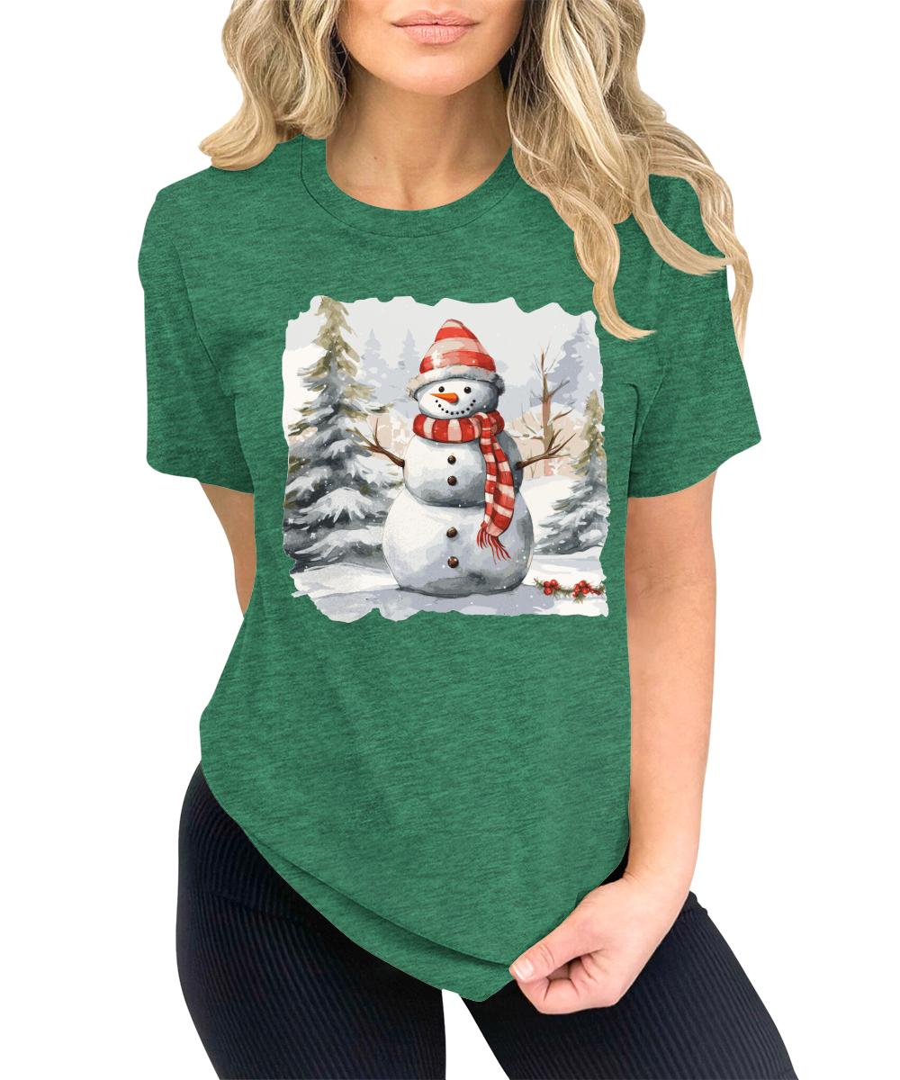 Merry Christmas Shirts for Women Holiday Snowman Cute Winter Graphic Tees