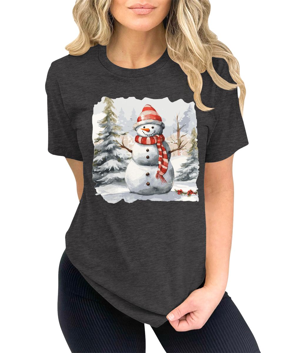 Merry Christmas Shirts for Women Holiday Snowman Cute Winter Graphic Tees